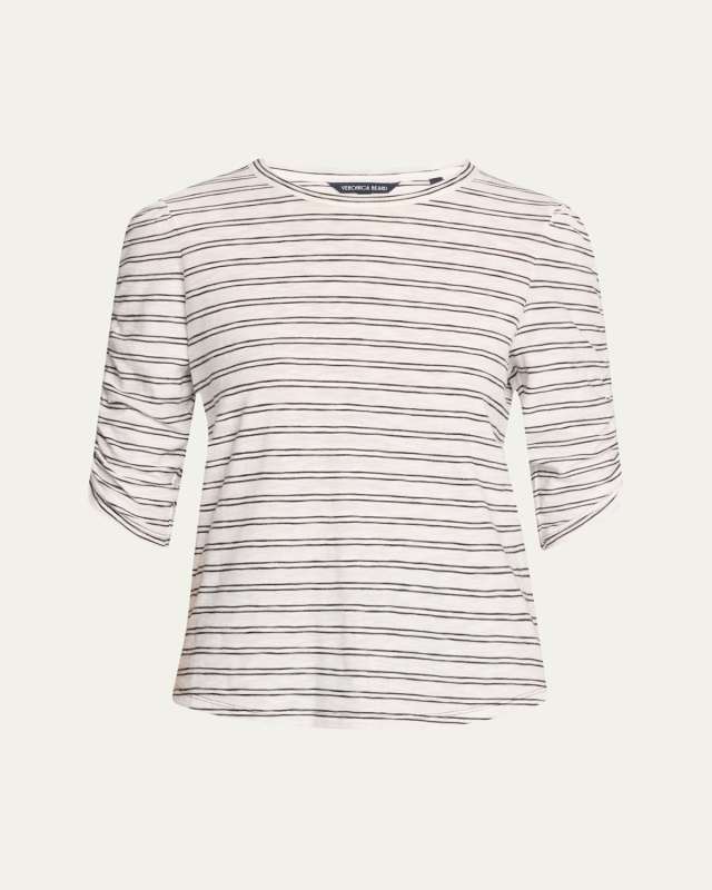Waldorf Stripe Ruched-Sleeve T